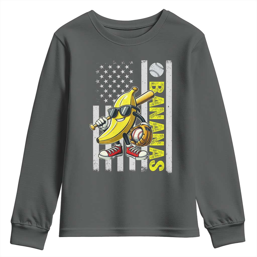 Funny Bananas Lover Baseball Vintage American Flag Youth Sweatshirt TS11 Dark Heather Print Your Wear