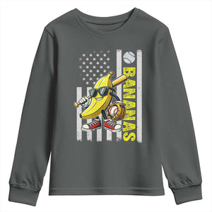 Funny Bananas Lover Baseball Vintage American Flag Youth Sweatshirt TS11 Dark Heather Print Your Wear