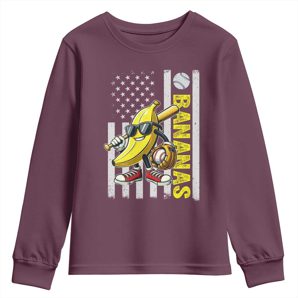 Funny Bananas Lover Baseball Vintage American Flag Youth Sweatshirt TS11 Maroon Print Your Wear