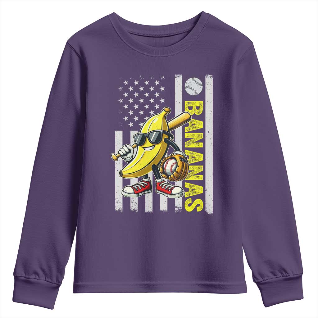 Funny Bananas Lover Baseball Vintage American Flag Youth Sweatshirt TS11 Purple Print Your Wear