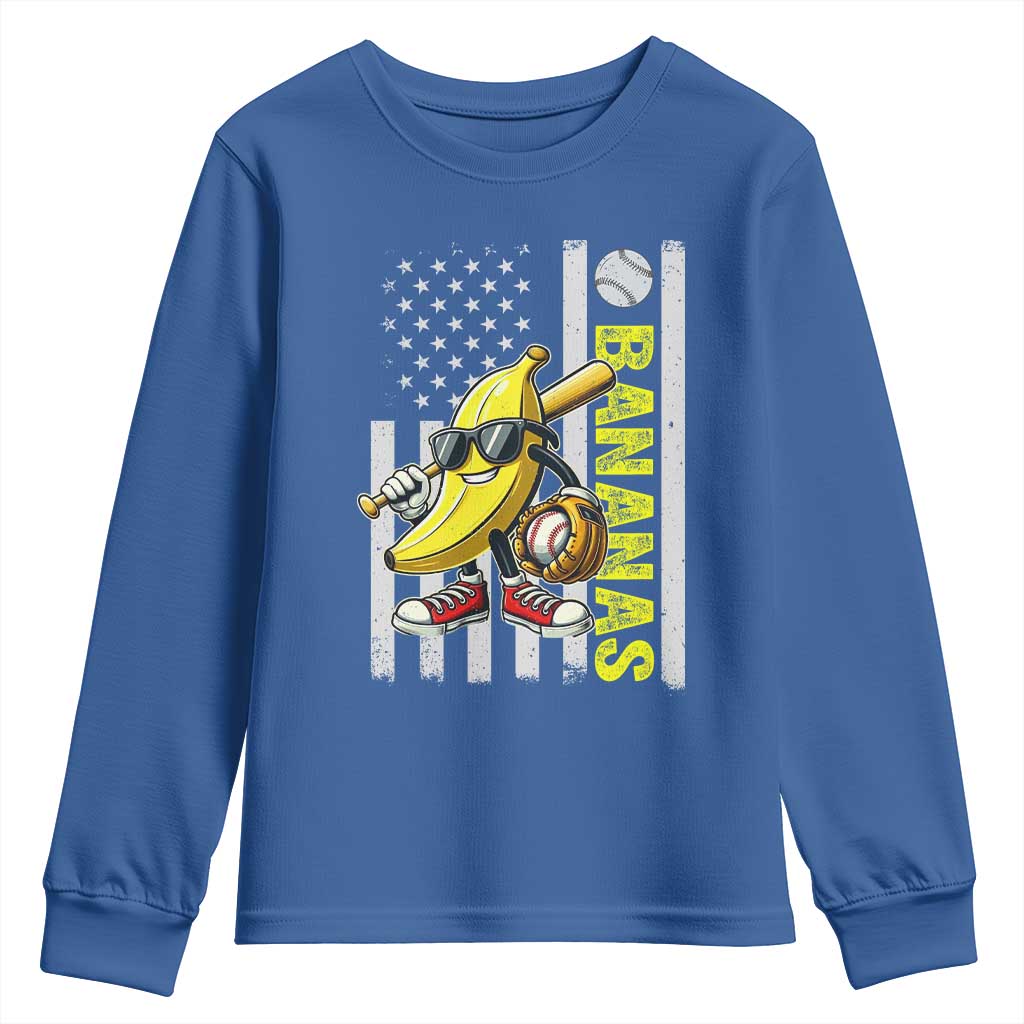 Funny Bananas Lover Baseball Vintage American Flag Youth Sweatshirt TS11 Royal Blue Print Your Wear
