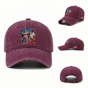Funny Trump 4th of July Washed Cotton Baseball Cap Make America Boom Again American Flag TS11 Washed Cap Universal Fit Burgundy Print Your Wear