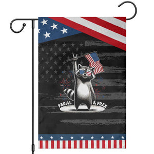 Funny Feral And Free Garden Flag 4th of July Patriotic Raccoon With American Flag Fireworks TS11 Distressed Black Blue Print Your Wear