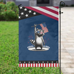 Funny Feral And Free Garden Flag 4th of July Patriotic Raccoon With American Flag Fireworks TS11 Classic Blue Black Print Your Wear