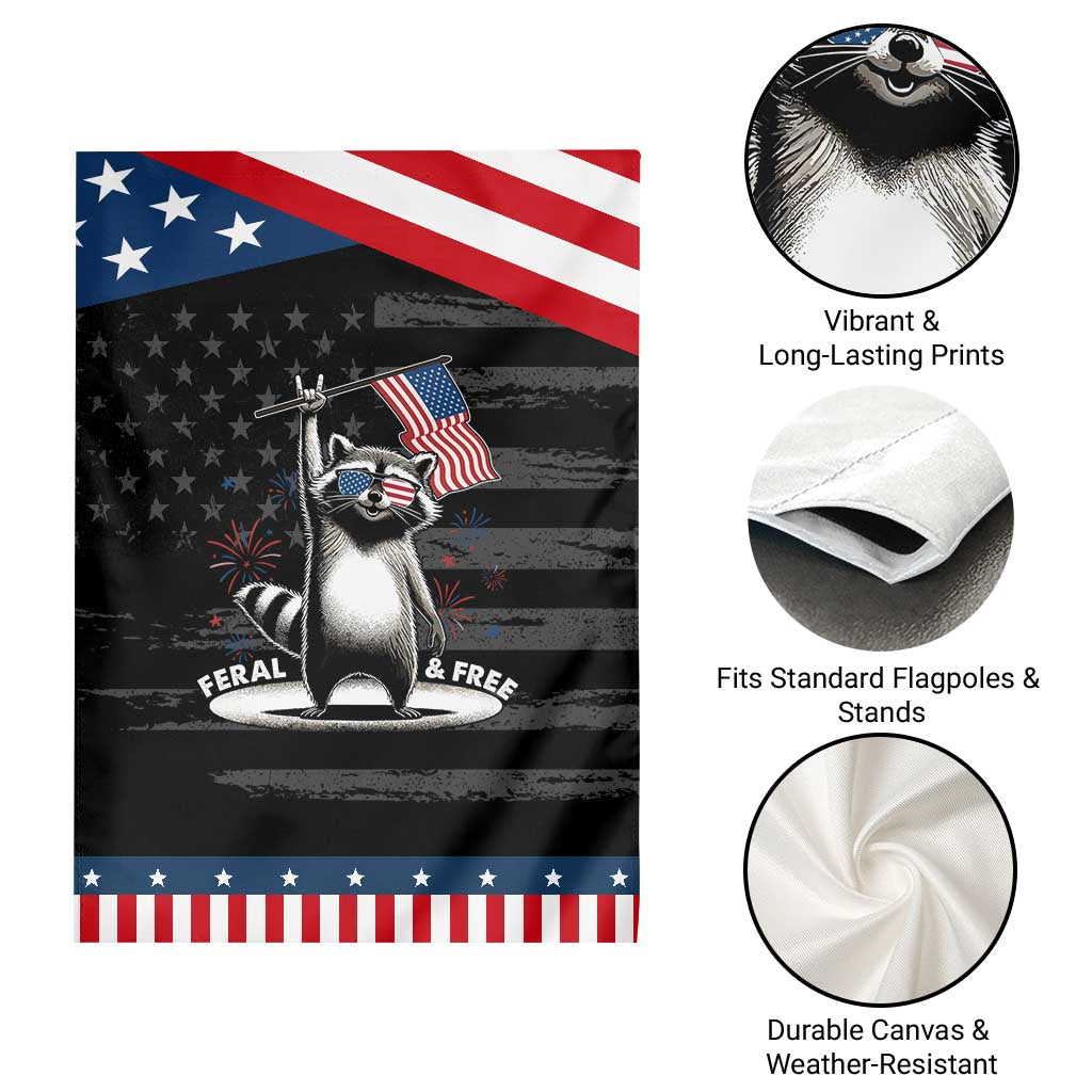 Funny Feral And Free Garden Flag 4th of July Patriotic Raccoon With American Flag Fireworks TS11 Print Your Wear