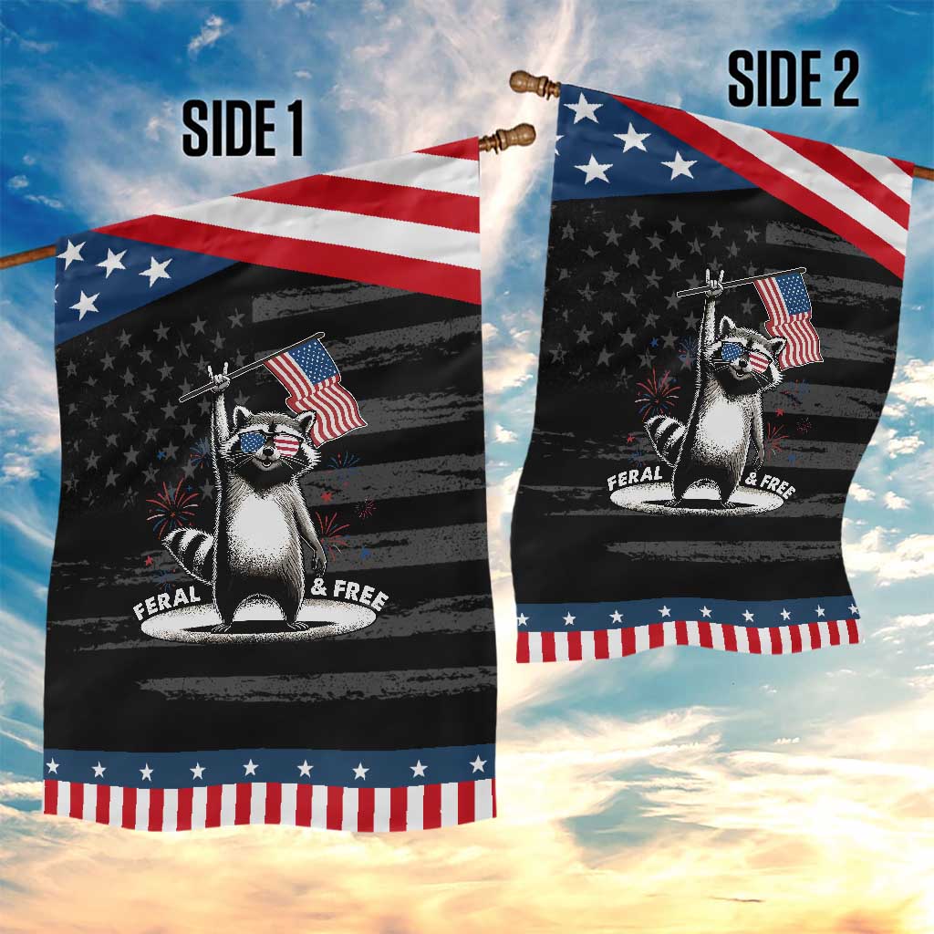 Funny Feral And Free Garden Flag 4th of July Patriotic Raccoon With American Flag Fireworks TS11 Print Your Wear