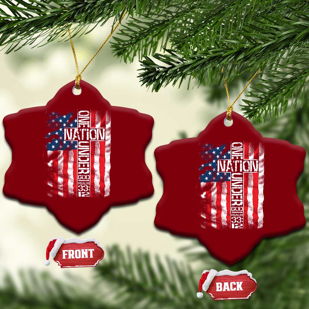 One Nation Under God Ceramic Ornament 4th Of July Patriotic Christian Vintage Cross American Flag TS11 Print Your Wear