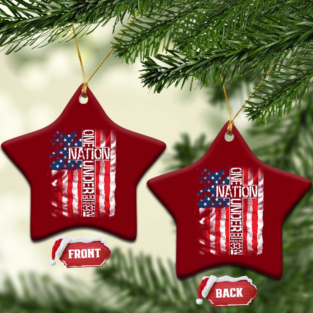 One Nation Under God Ceramic Ornament 4th Of July Patriotic Christian Vintage Cross American Flag TS11 Print Your Wear