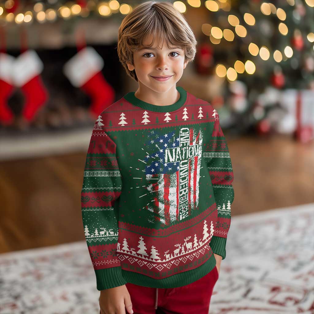 One Nation Under God Knit Sweatshirt 4th Of July Patriotic Christian Vintage Cross American Flag TS11 Christmas Print Your Wear