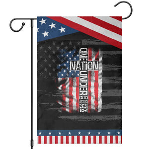 One Nation Under God Garden Flag 4th Of July Patriotic Christian Vintage Cross American Flag TS11 Distressed Black Blue Print Your Wear