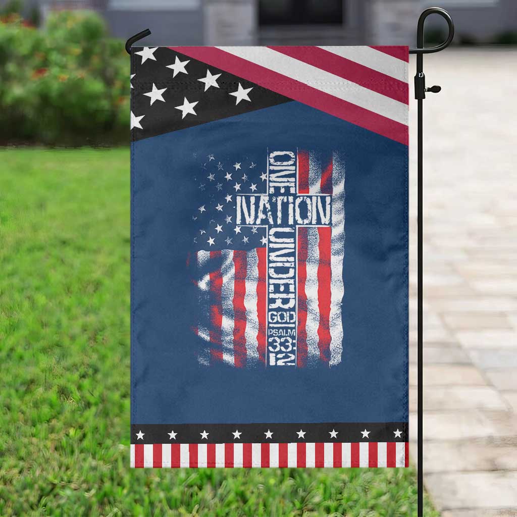 One Nation Under God Garden Flag 4th Of July Patriotic Christian Vintage Cross American Flag TS11 Classic Blue Black Print Your Wear