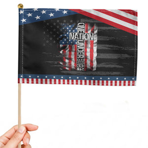 One Nation Under God Patriotic Handheld Flag 4th Of July Patriotic Christian Vintage Cross American Flag TS11 Distressed 8.2" × 5.5" Black Blue Print Your Wear