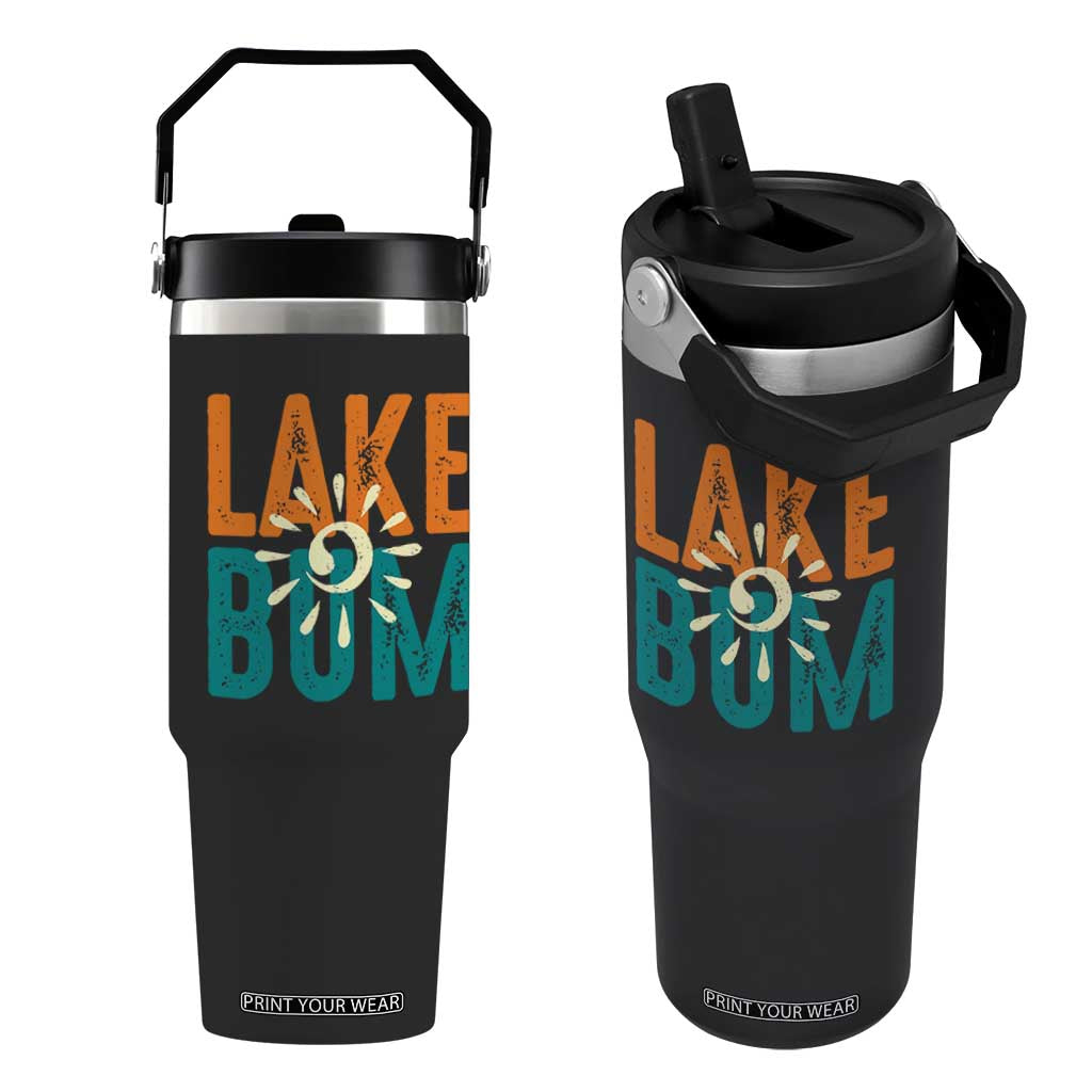 Funny Lake Bum Summer Vacation Flip Straw Tumbler Lake Life Sun Light TS11 One Size: 30 oz Black Print Your Wear