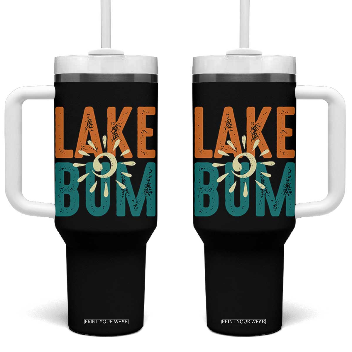 Funny Lake Bum Summer Vacation Tumbler With Handle Lake Life Sun Light TS11 One Size: 40 oz Black Print Your Wear