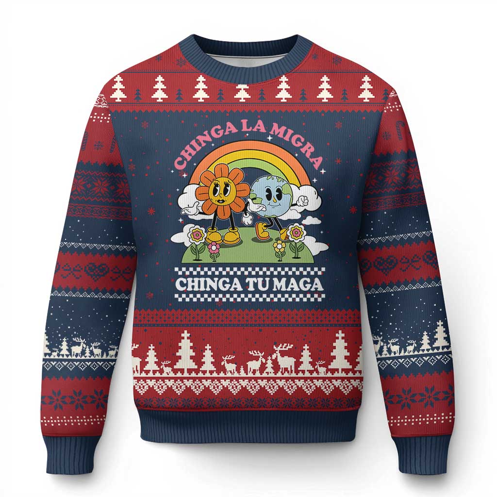Chinga La Migra Chinga Tu Maga Ugly Christmas Sweater Immigration Rights TS11 Navy Red Print Your Wear