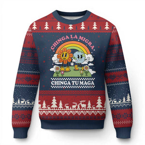 Chinga La Migra Chinga Tu Maga Ugly Christmas Sweater Immigration Rights TS11 Navy Red Print Your Wear