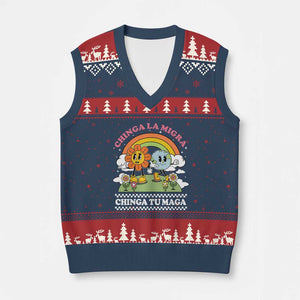 Chinga La Migra Chinga Tu Maga V-Neck Knit Sweater Vest Immigration Rights TS11 Navy Red Print Your Wear