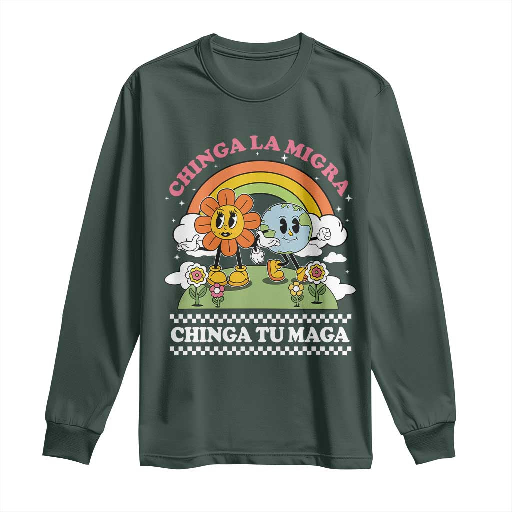 Chinga La Migra Chinga Tu Maga Long Sleeve Shirt Immigration Rights TS11 Dark Forest Green Print Your Wear