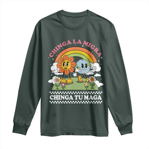 Chinga La Migra Chinga Tu Maga Long Sleeve Shirt Immigration Rights TS11 Dark Forest Green Print Your Wear