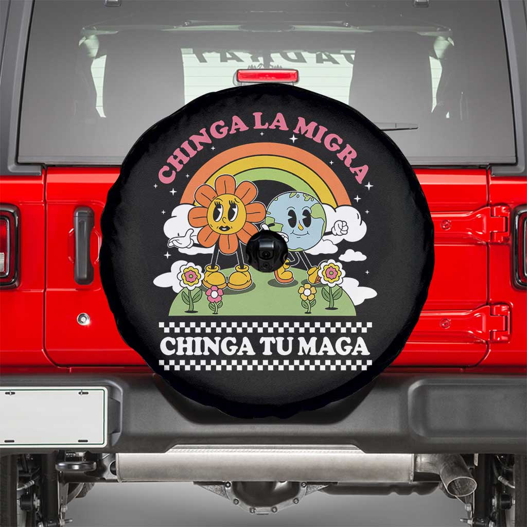 Chinga La Migra Chinga Tu Maga Spare Tire Cover Immigration Rights TS11 Black Print Your Wear