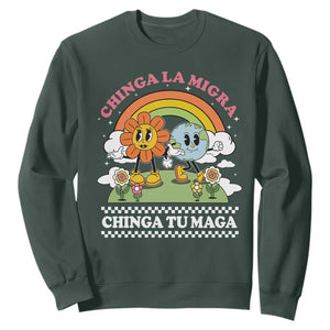 Chinga La Migra Chinga Tu Maga Sweatshirt Immigration Rights TS11 Dark Forest Green Print Your Wear