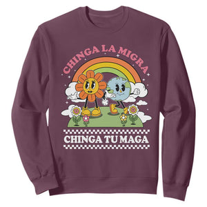 Chinga La Migra Chinga Tu Maga Sweatshirt Immigration Rights TS11 Maroon Print Your Wear