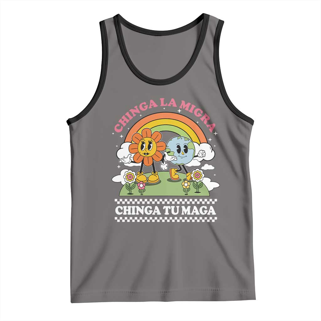 Chinga La Migra Chinga Tu Maga Tank Top Immigration Rights TS11 Deep Heather Black Print Your Wear