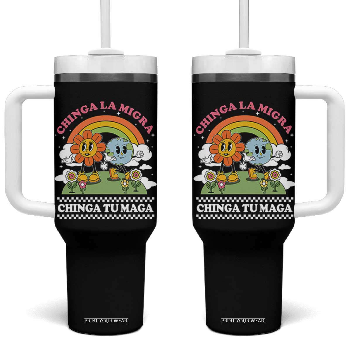 Chinga La Migra Chinga Tu Maga Tumbler With Handle Immigration Rights TS11 One Size: 40 oz Black Print Your Wear