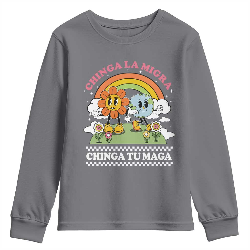 Chinga La Migra Chinga Tu Maga Youth Sweatshirt Immigration Rights TS11 Charcoal Print Your Wear