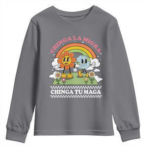 Chinga La Migra Chinga Tu Maga Youth Sweatshirt Immigration Rights TS11 Charcoal Print Your Wear