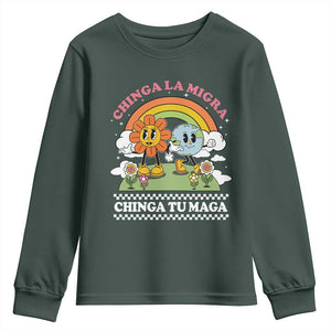 Chinga La Migra Chinga Tu Maga Youth Sweatshirt Immigration Rights TS11 Dark Forest Green Print Your Wear
