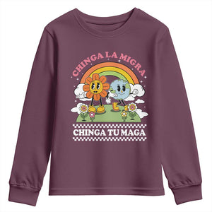 Chinga La Migra Chinga Tu Maga Youth Sweatshirt Immigration Rights TS11 Maroon Print Your Wear