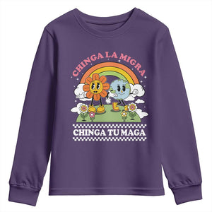 Chinga La Migra Chinga Tu Maga Youth Sweatshirt Immigration Rights TS11 Purple Print Your Wear