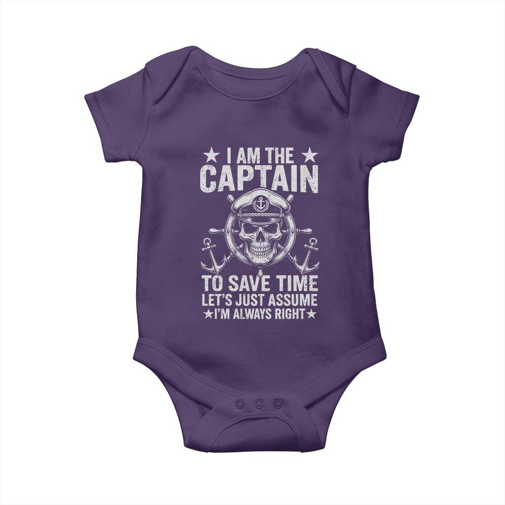 Funny Boat Captain Baby Onesie I Am The Captain To Save Time Lets Just Assume I Am Always Right TS11 Purple Print Your Wear