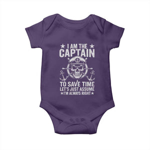 Funny Boat Captain Baby Onesie I Am The Captain To Save Time Lets Just Assume I Am Always Right TS11 Purple Print Your Wear