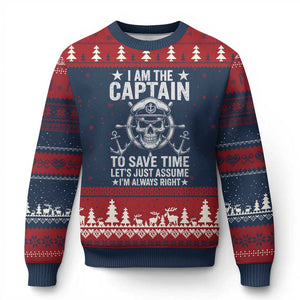 Funny Boat Captain Ugly Christmas Sweater I Am The Captain To Save Time Lets Just Assume I Am Always Right - Print Your Wear