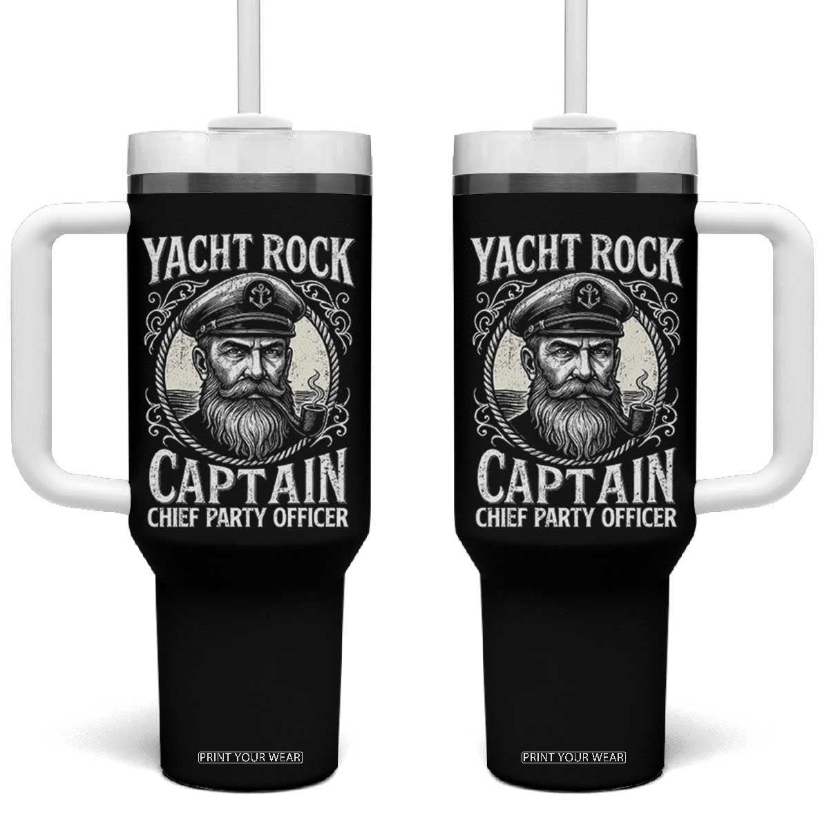 Funny Yacht Rock Captain Tumbler With Handle Chief Party Officer Pontoon Boat Sailor TS11 One Size: 40 oz Black Print Your Wear