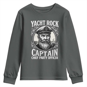 Funny Yacht Rock Captain Youth Sweatshirt Chief Party Officer Pontoon Boat Sailor TS11 Dark Heather Print Your Wear