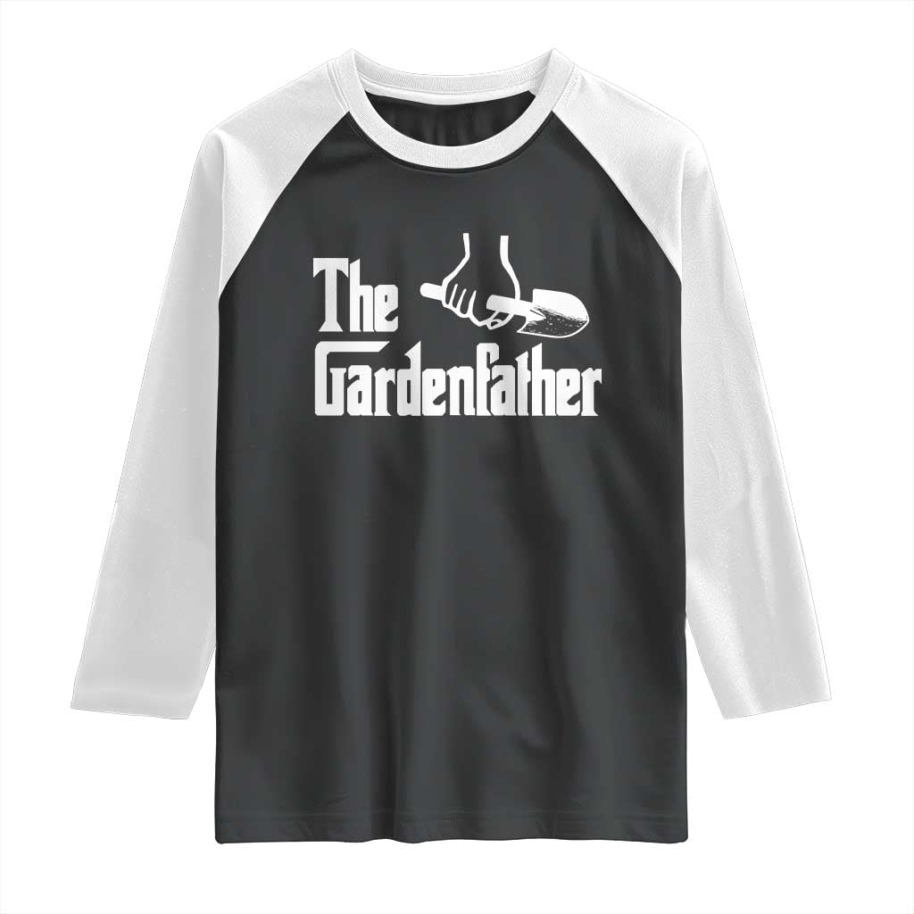 The Gardenfather Raglan Shirt Gardener Parody Gardening Fathers Day TS11 Black White Print Your Wear