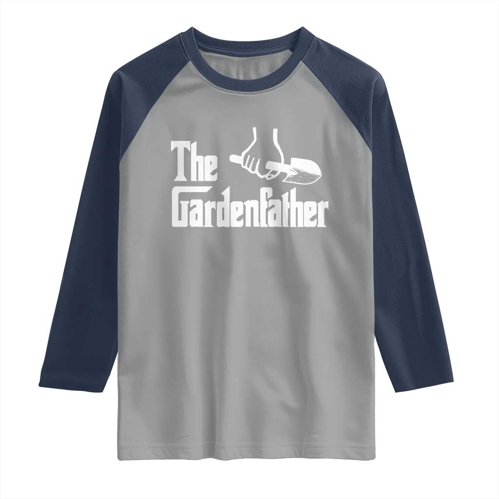 The Gardenfather Raglan Shirt Gardener Parody Gardening Fathers Day TS11 Sport Gray Navy Print Your Wear