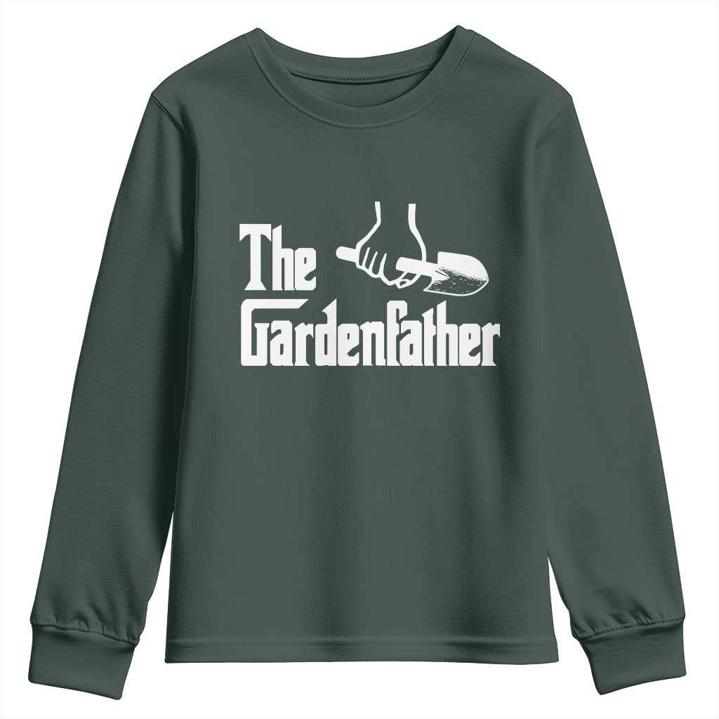 The Gardenfather Youth Sweatshirt Gardener Parody Gardening Fathers Day TS11 Dark Forest Green Print Your Wear