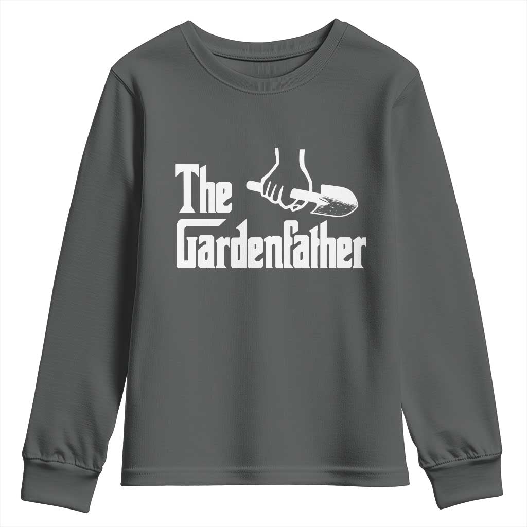 The Gardenfather Youth Sweatshirt Gardener Parody Gardening Fathers Day TS11 Dark Heather Print Your Wear
