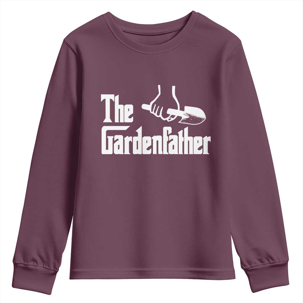 The Gardenfather Youth Sweatshirt Gardener Parody Gardening Fathers Day TS11 Maroon Print Your Wear