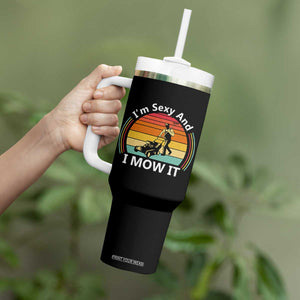 Funny I Am Sexy And I Mow It Tumbler With Handle Lawn Mowing Mower Dad TS11 Print Your Wear