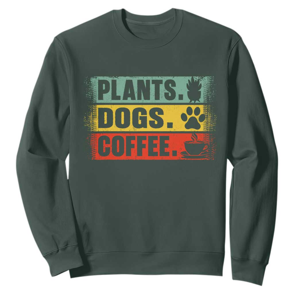 Plants Dogs Coffee Sweatshirt Retro Gardening And Dog Lover TS11 Dark Forest Green Print Your Wear