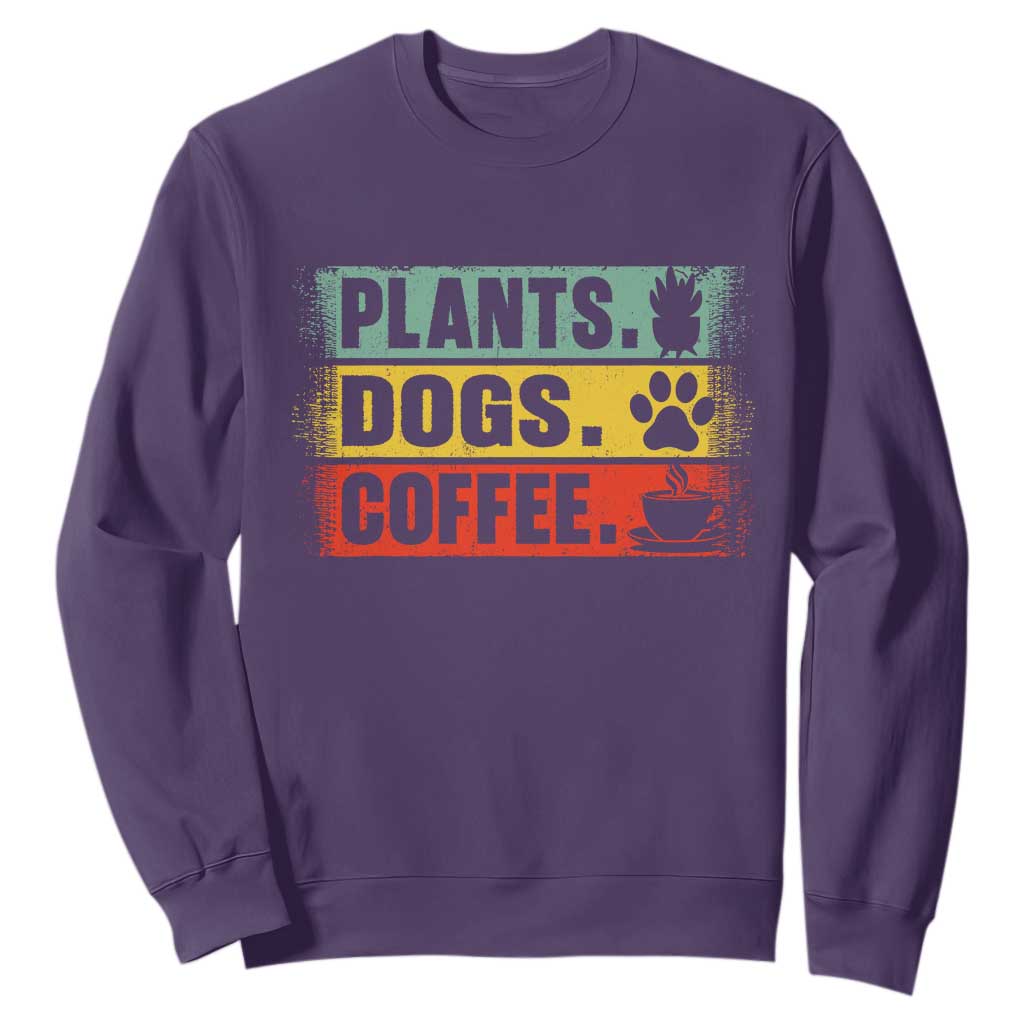Plants Dogs Coffee Sweatshirt Retro Gardening And Dog Lover TS11 Purple Print Your Wear