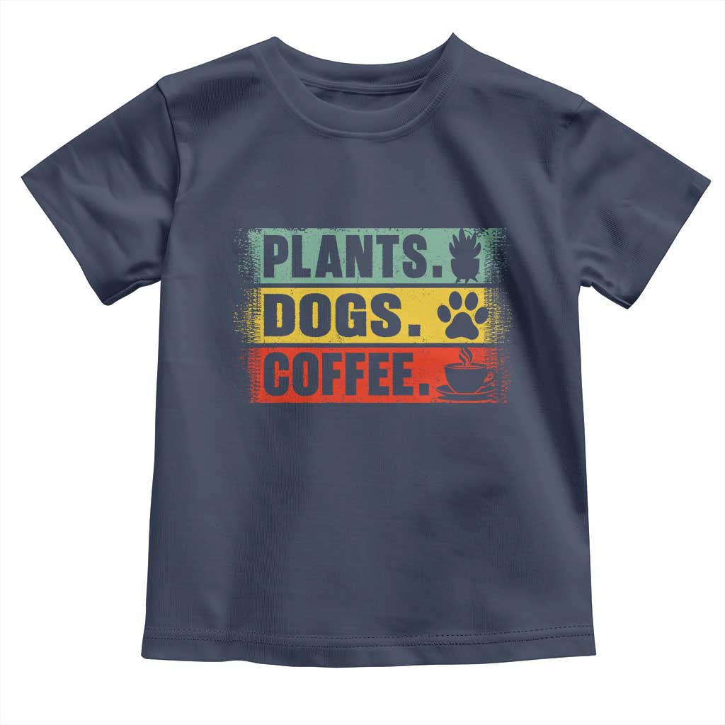Plants Dogs Coffee Toddler T Shirt Retro Gardening And Dog Lover TS11 Navy Print Your Wear