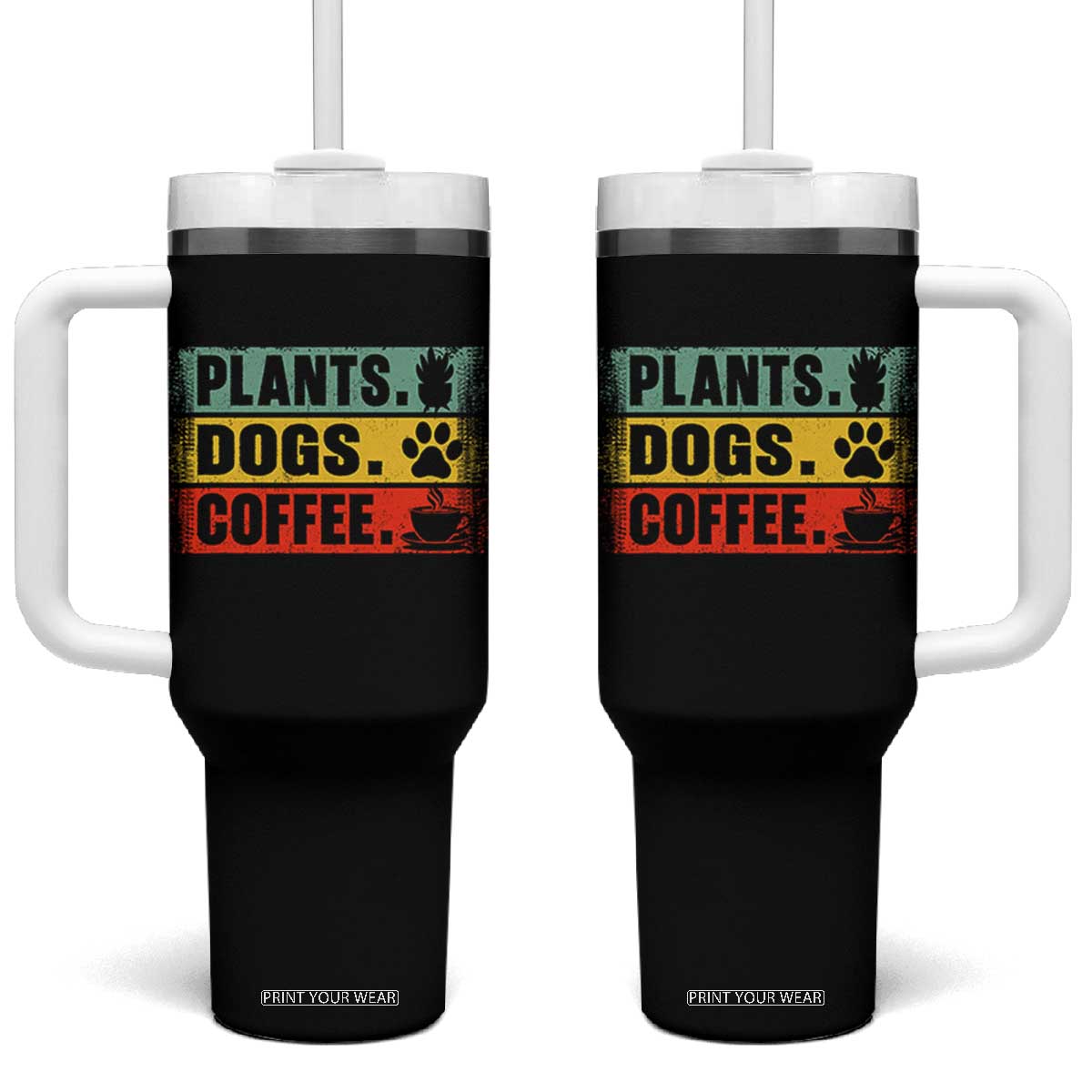 Plants Dogs Coffee Tumbler With Handle Retro Gardening And Dog Lover TS11 One Size: 40 oz Black Print Your Wear