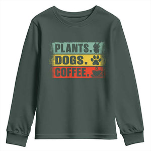 Plants Dogs Coffee Youth Sweatshirt Retro Gardening And Dog Lover TS11 Dark Forest Green Print Your Wear