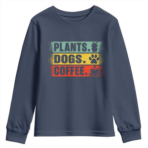 Plants Dogs Coffee Youth Sweatshirt Retro Gardening And Dog Lover TS11 Navy Print Your Wear